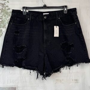 Forever 21 Womens Relaxed High Rise Distress Black Denim Jean Mom Shorts Plus 16